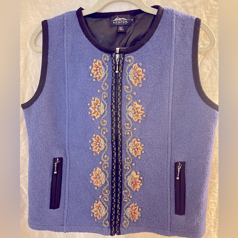 Icelandic Design Boiled Wool Embroidered Vest– Women's Size Medium